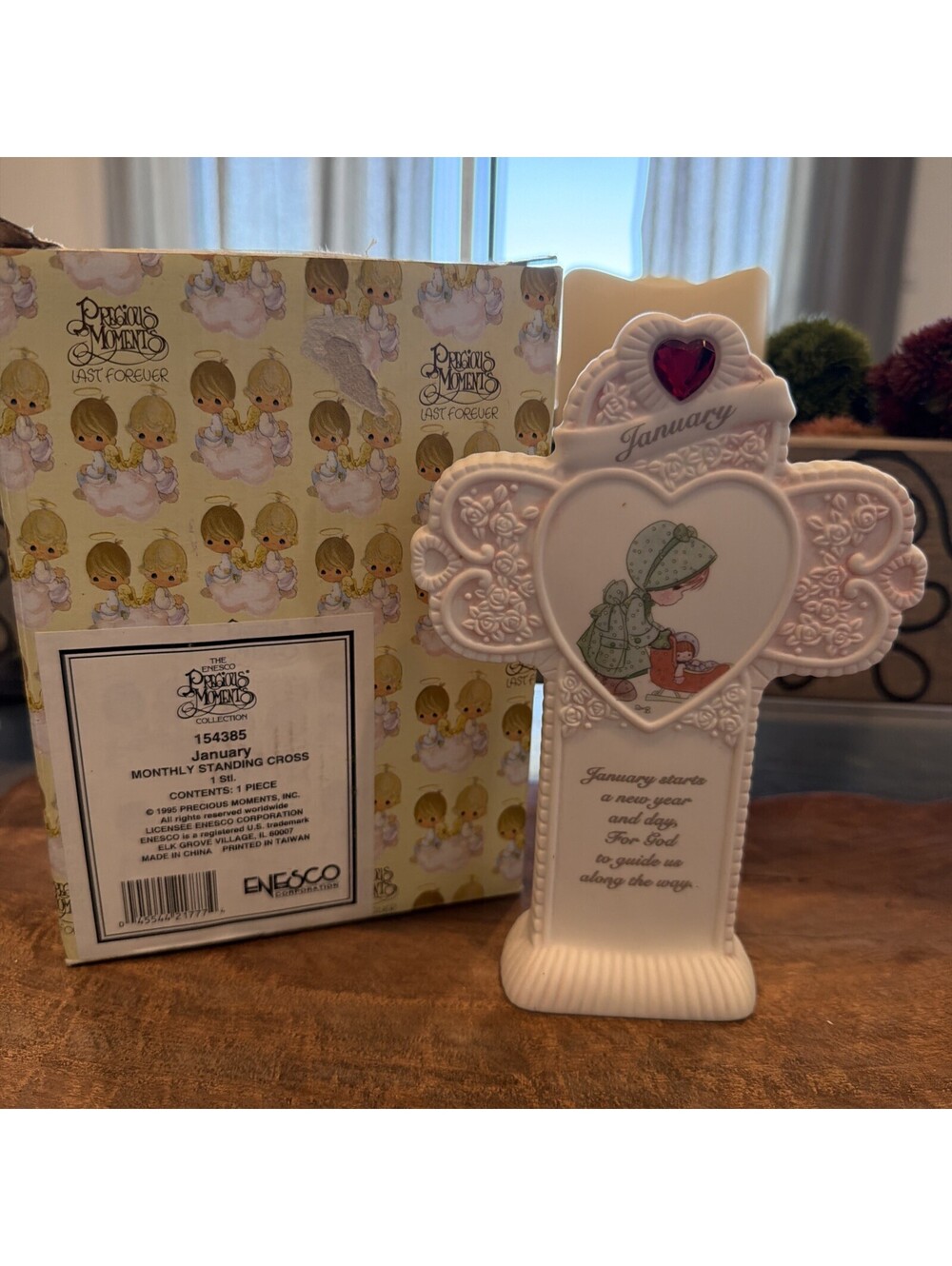 Vintage 1995 Precious Moments by Enesco Porcelain January Stand Up Cross
